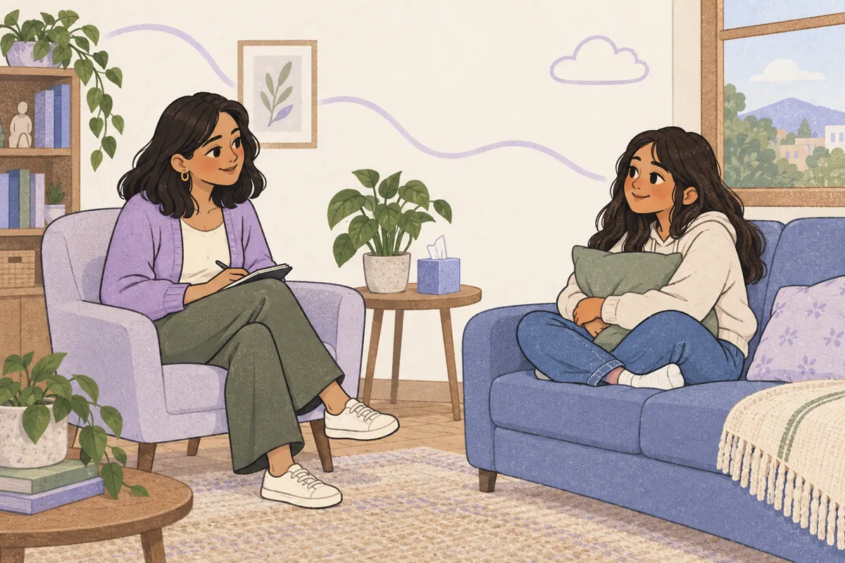 Psicóloga conversando con una adolescente en la consulta
